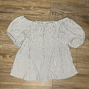 Loft Medium White and Black Vertical Stripe Off the Shoulder Blouse